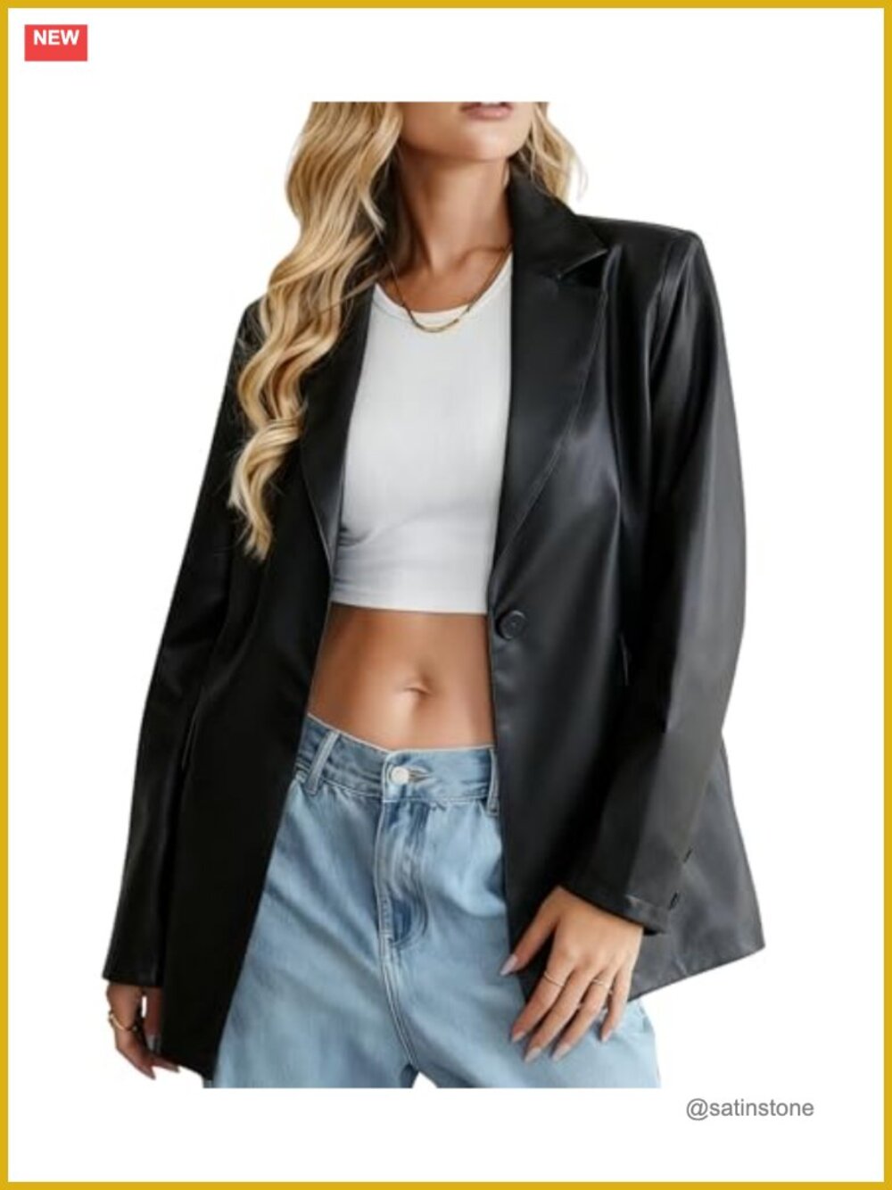 Women's Faux Leather Moto Biker Blazer Jacket Smart Casual Long Sleeve